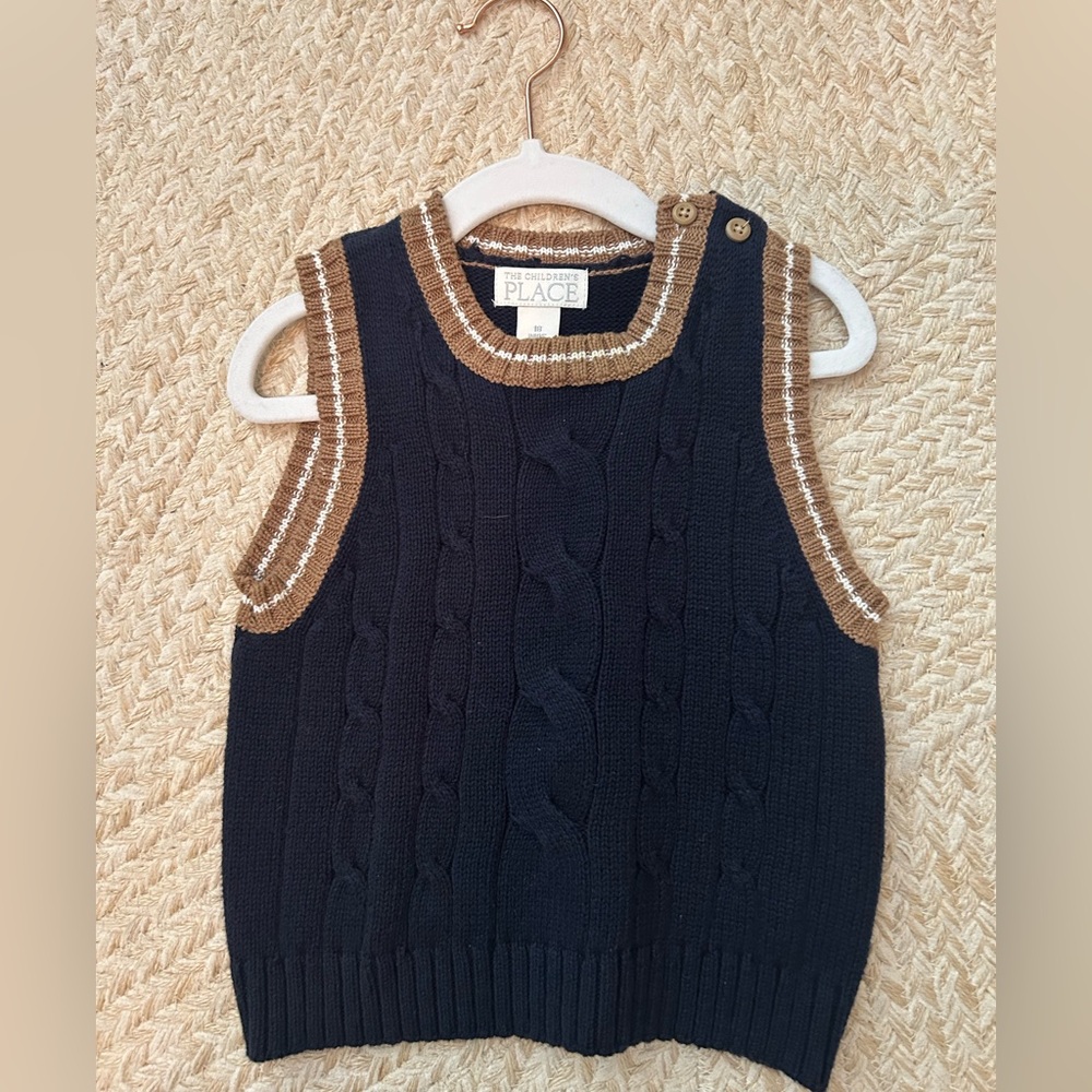The Children's Place Navy Sweater with Brown Trim
